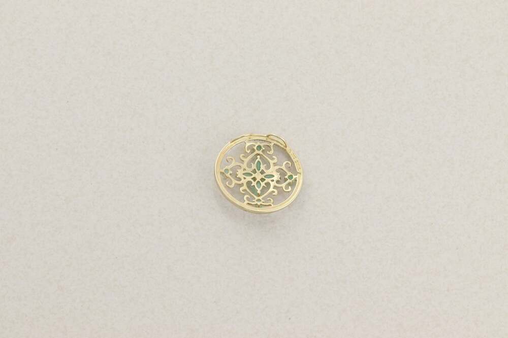 18k Pendant Only Gold Over Sterling Silver Natural Emerald Pendant 1" Round - Picture 6 of 6